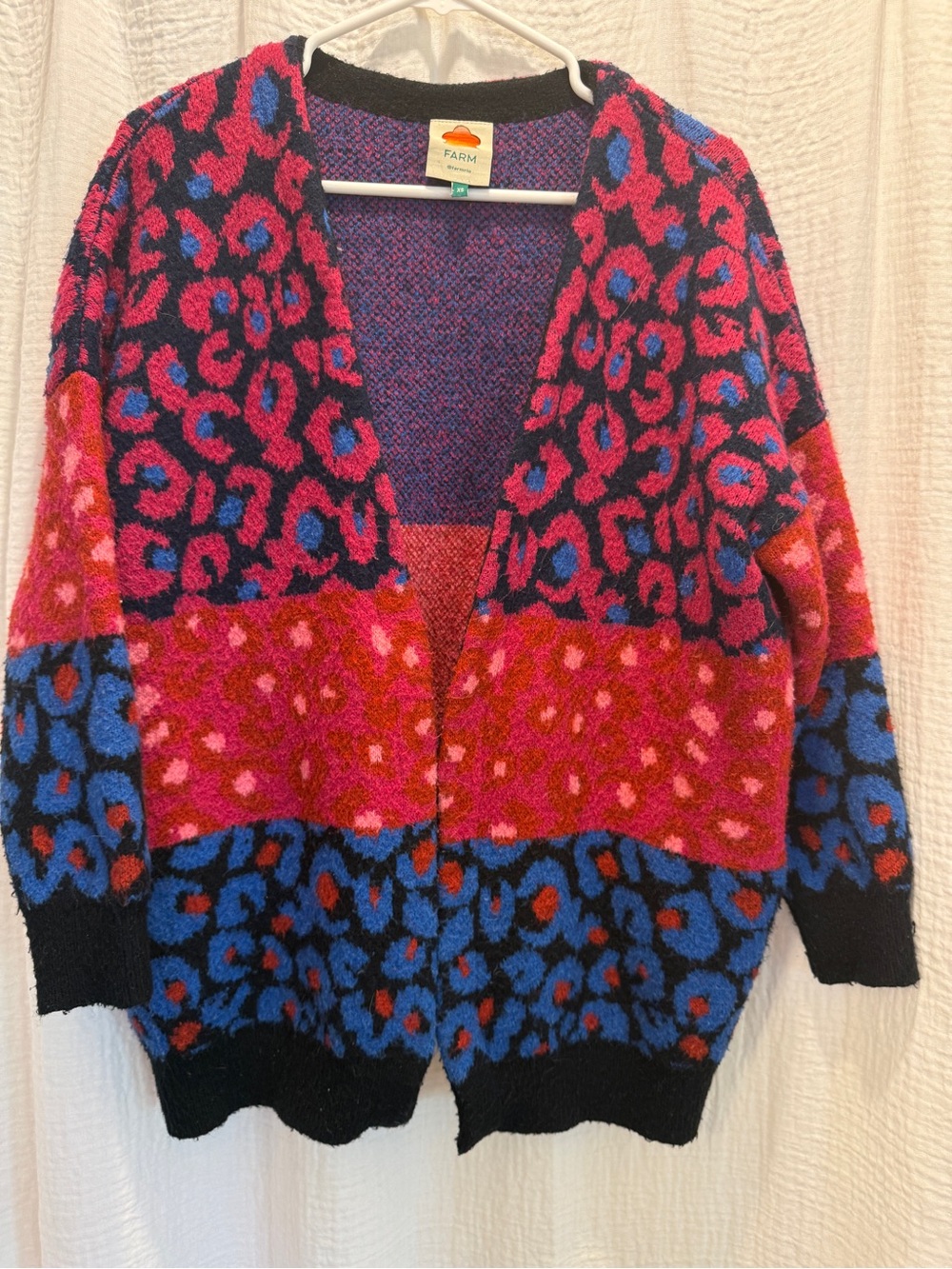 FARM Rio Mixed Leopard Colorblock Cardigan Sweater